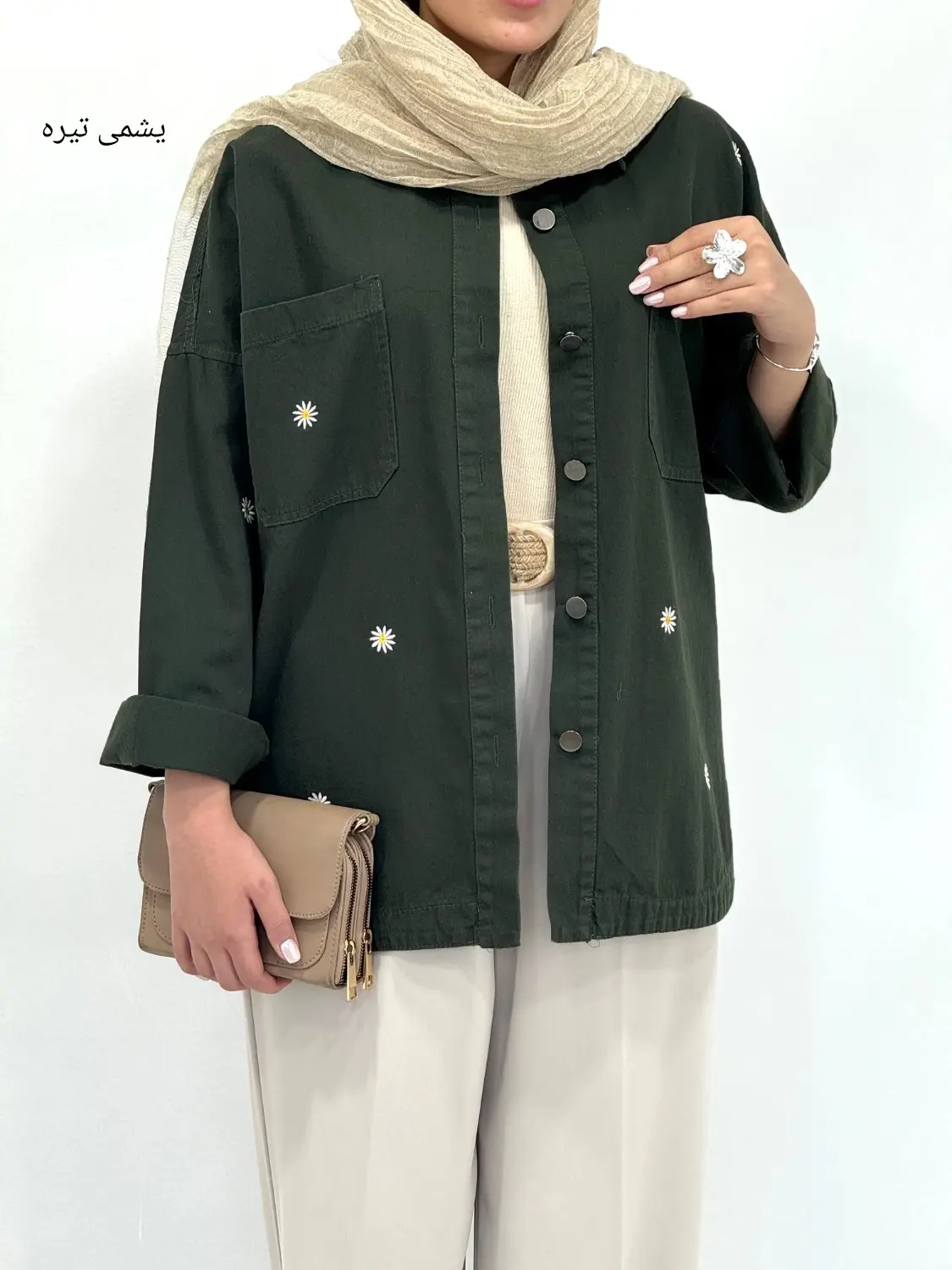 مانتو کتان کاغذی گلدوزی بابونه